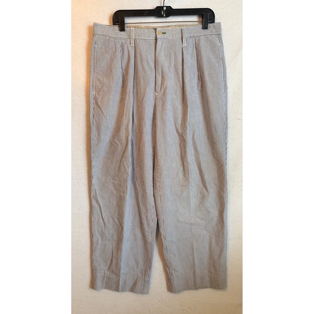 Tommy Hilfiger Mens Seersucker Pleated Pinstripe Trousers Blue White 36x32